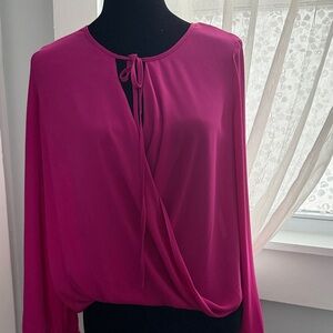 She and Sky Fuchsia Blouse with Tie Detail